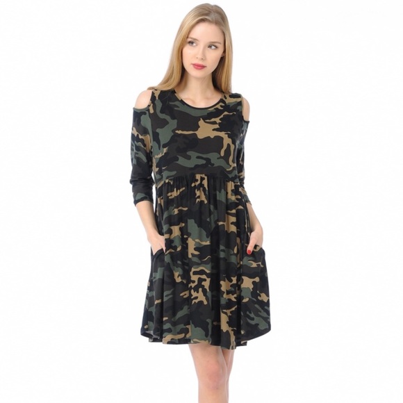 Voll Style Dresses & Skirts - VOLL Style USA | Camo Cold Shoulder Baby Doll Tunic